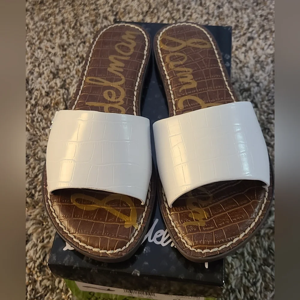Sam Edelman Genesis White Leather Croc Embossed Slide Sandals Size 6.5 NEW - Picture 1 of 8